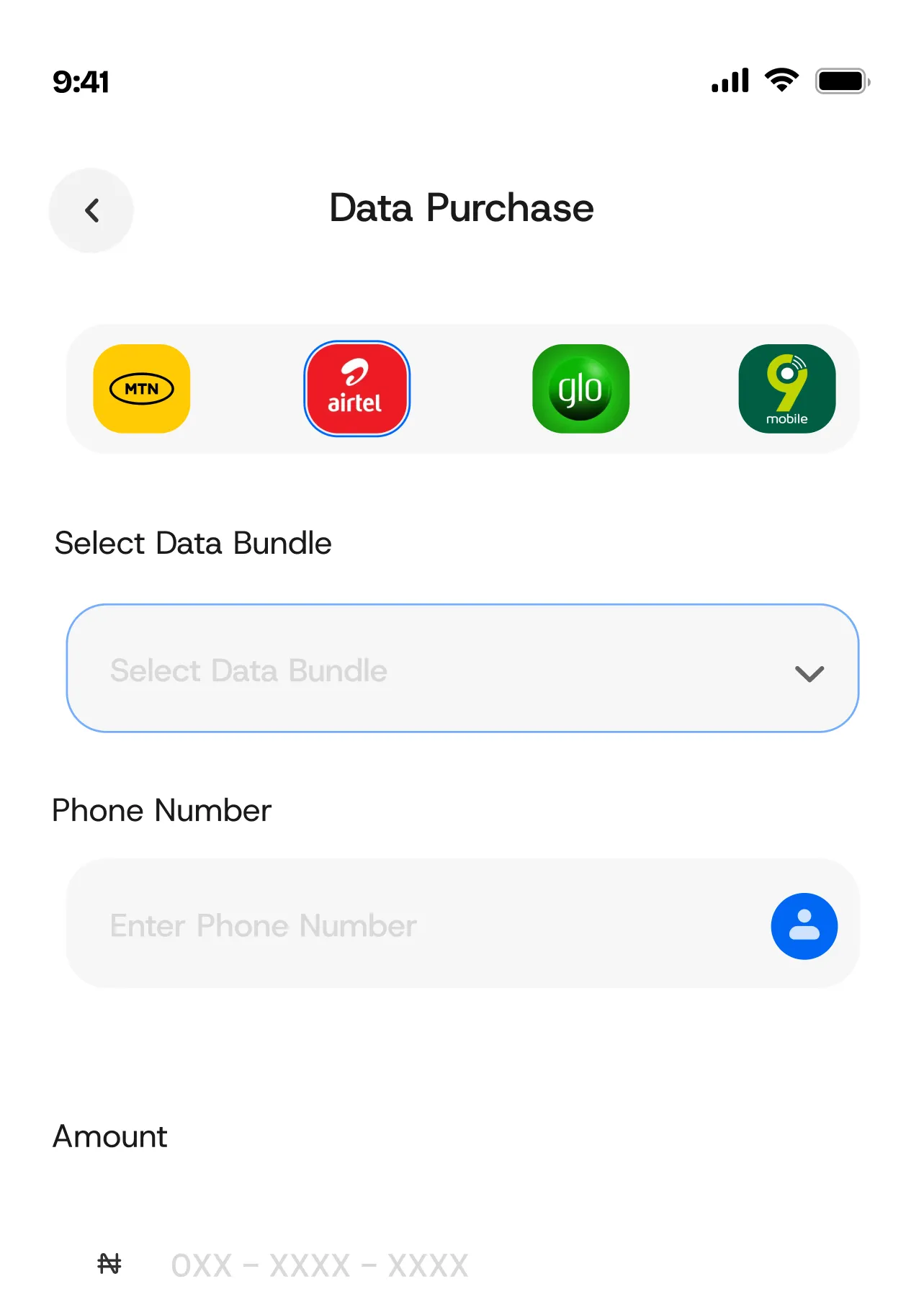 Data purchase screen