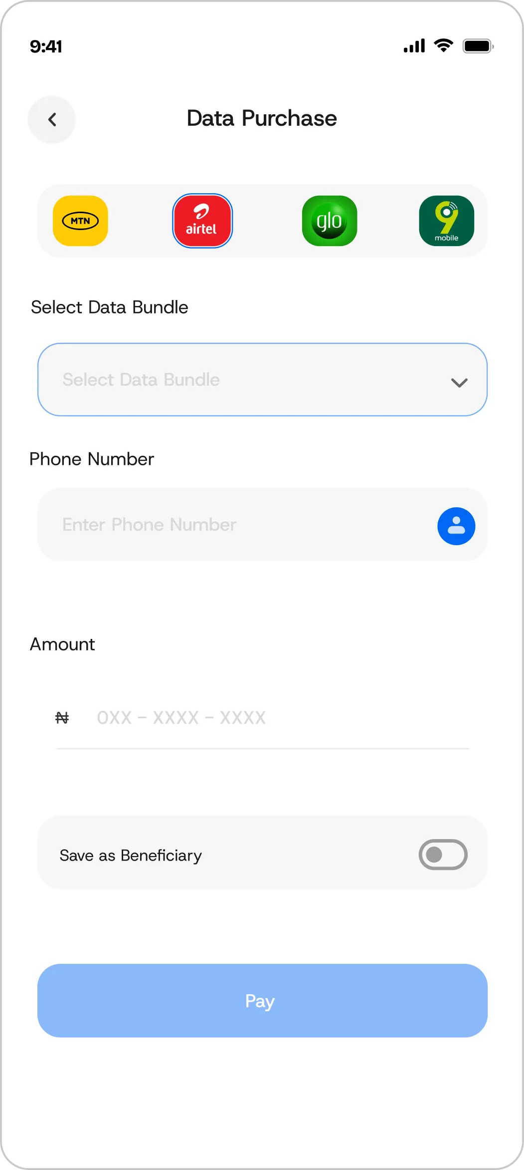 Select product screen