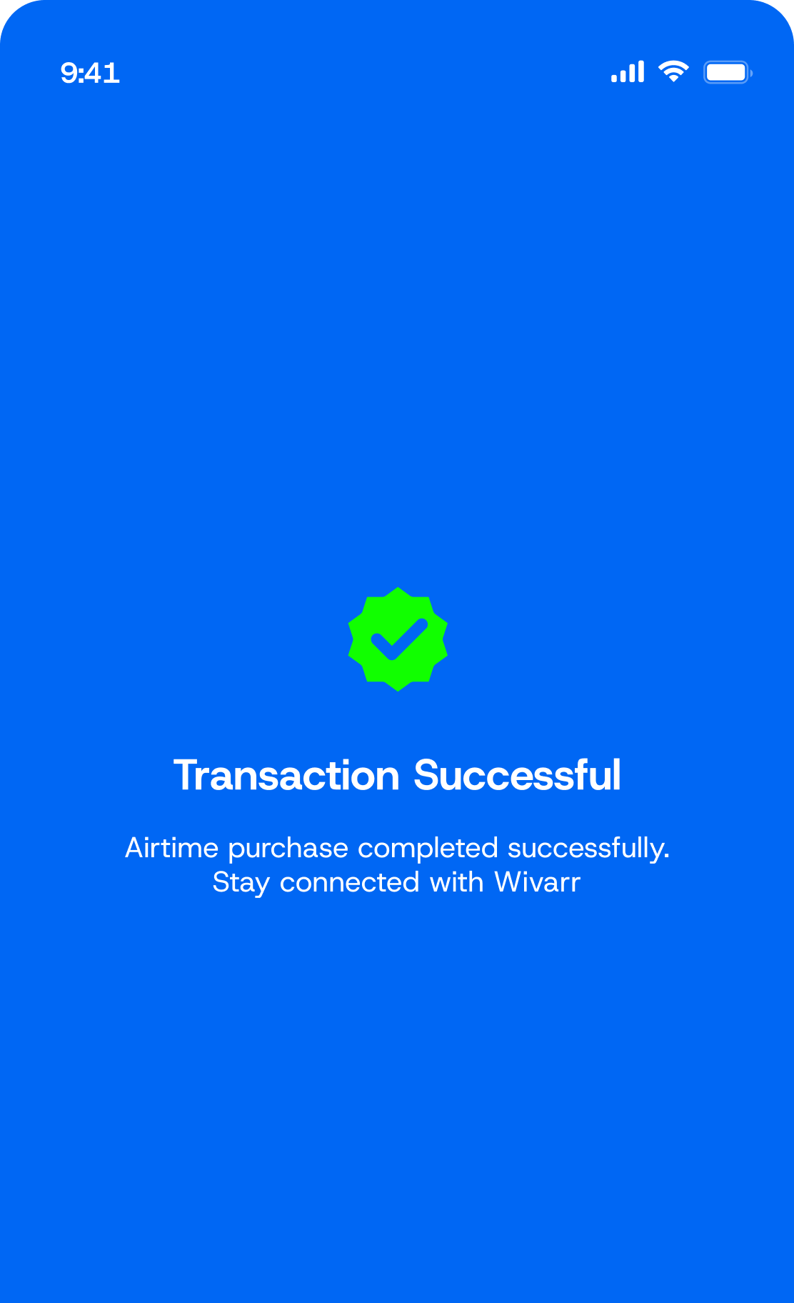 Transaction successful screen